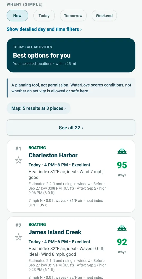 Best options for you: Charleston Harbor, boating, 95, Excellent